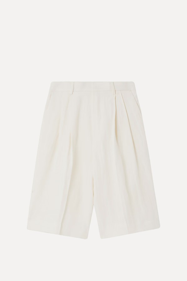 Pleated Herringbone Linen Shorts from Dries Van Noten