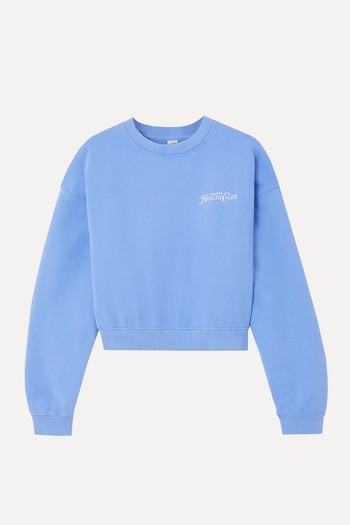 Cropped Flocked Cotton-Jersey Sweatshirt from Sporty & Rich