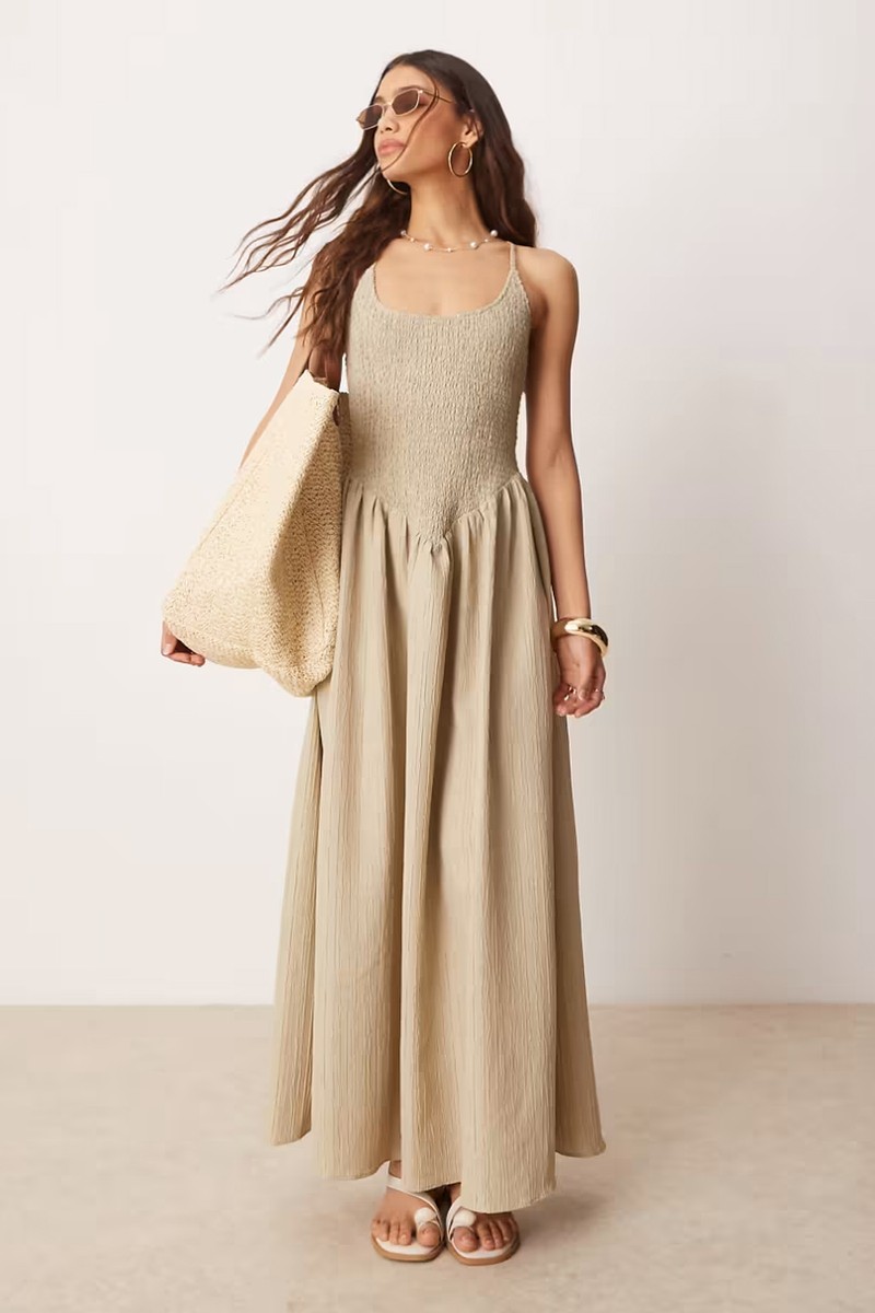 Scoop Neck Crinkle Maxi Dress With Cross Back from asos design