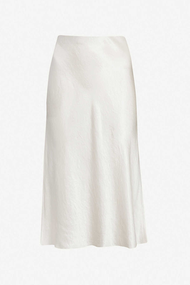 Flared High-Rise Crushed Satin Midi Skirt from Vince
