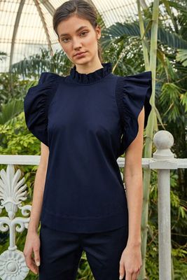 Nevma Frilled Sleeve High Neck Cotton Top