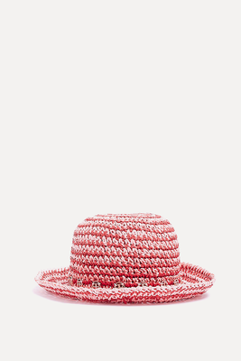 Pink Crochet Striped Bucket Hat from River Island