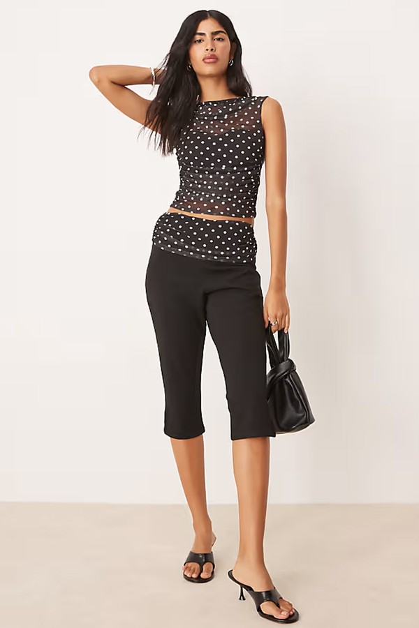 Co-Ord Gathered Short Sleeve Off Shoulder Mesh Top & Capris from Asos Design