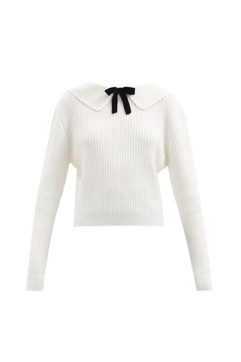 Exaggerated Collar Ribbed Knit Sweater from Miu Miu