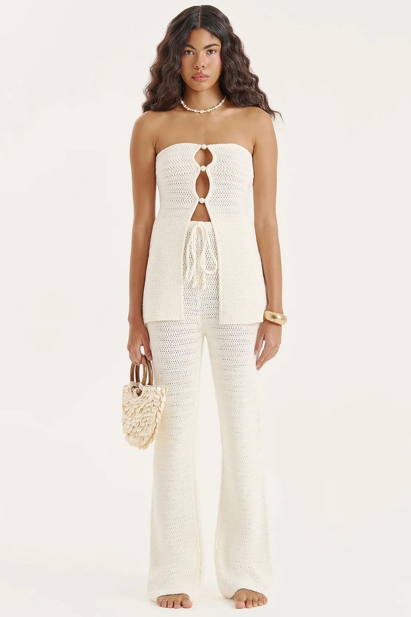 Gigi Knitted Pearl Trim Tie Waisted Trousers from 4th & Reckless