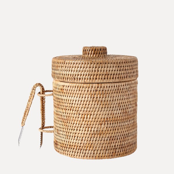 Rattan Ice Bucket With Tongs from Rebecca Udall