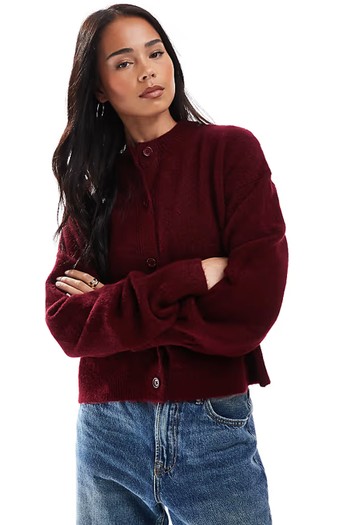 Puff Sleeve Crew Neck Cardigan from ASOS DESIGN