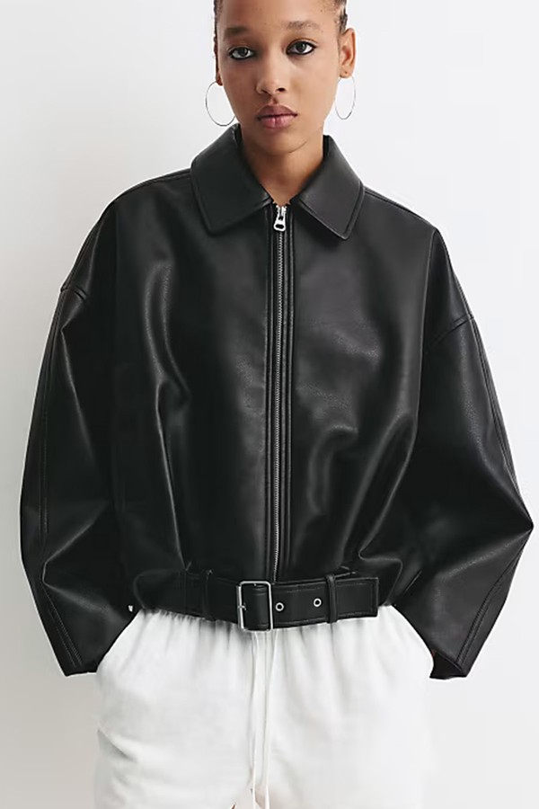 Leather Effect Balloon Bomber Jacket from  Pull & Bear