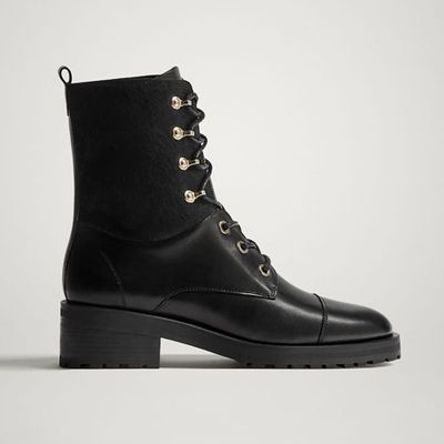 Black Leather Lace-Up Ankle Boots from Massimo Dutti