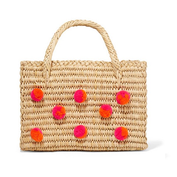 Baby Maldives Pompom-Embellished Woven Raffia Tote from Nannacay