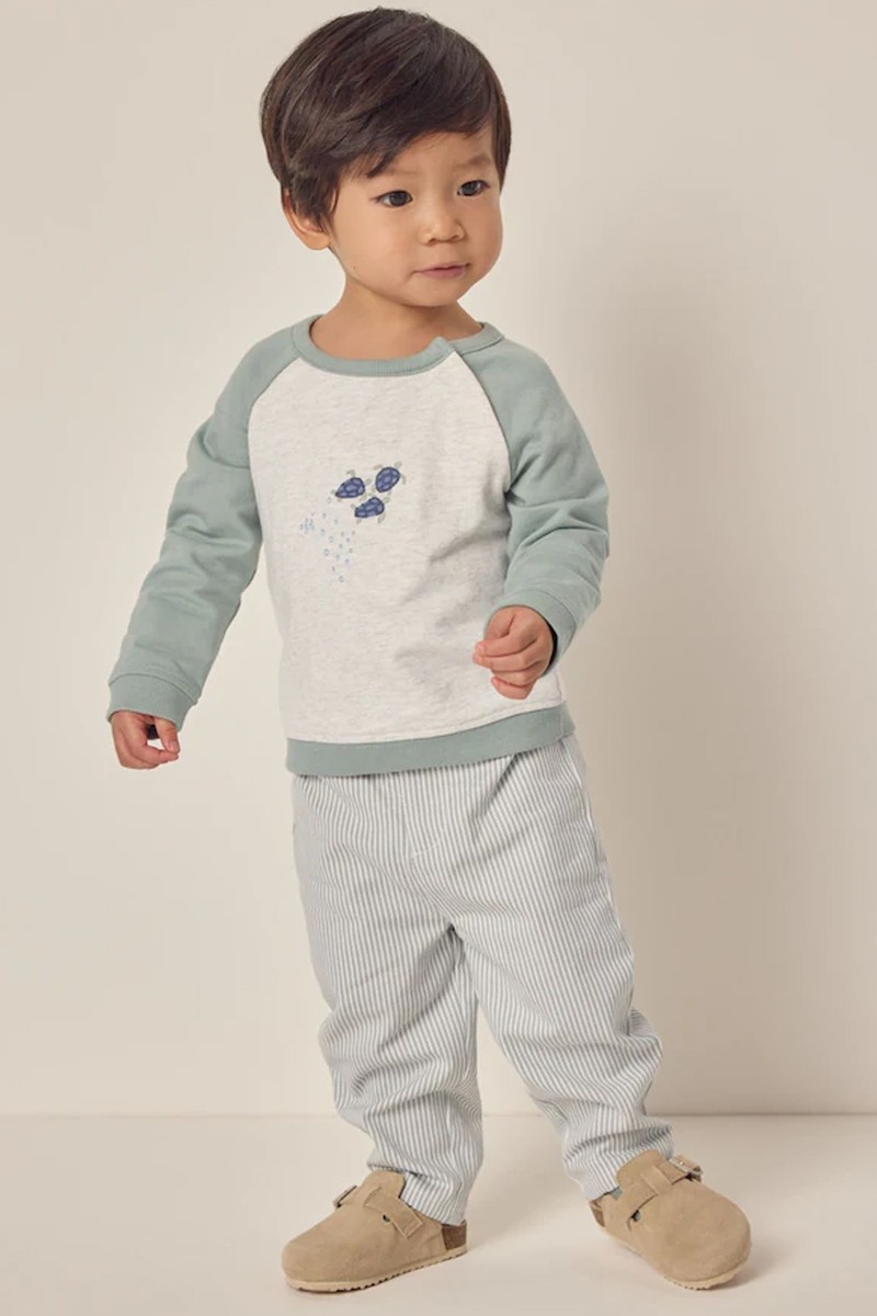 100% Cotton Turtle Sweatshirt & Stripe Twill Trousers Set from The White Company