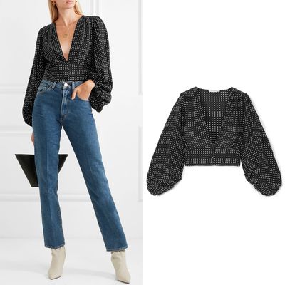 Cropped Polka-Dot Silk Top from Equipment