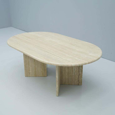 Oval Travertine Coffee Table from 1st Dibs
