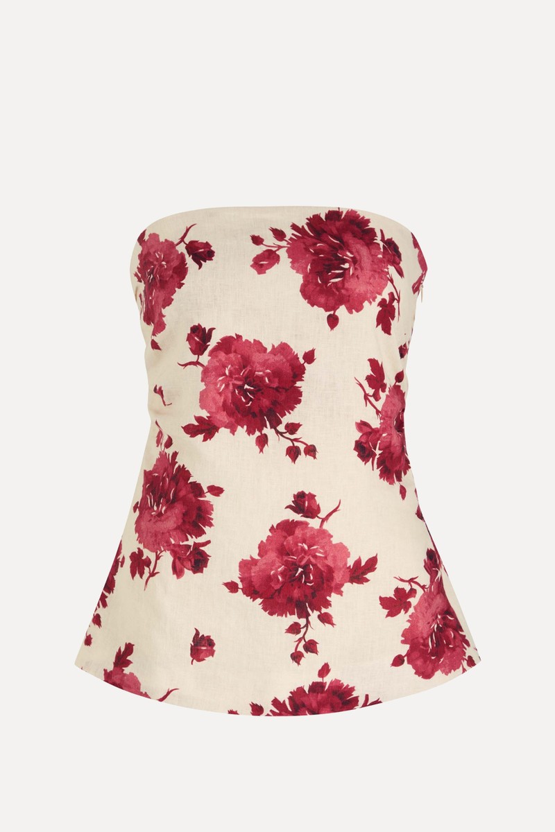 Alexa Floral-Print Strapless Linen Top from FAITHFULL