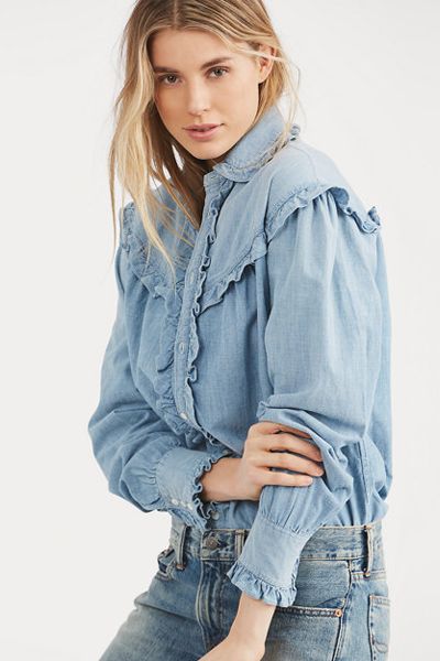 Ruffle-Trim Denim Shirt