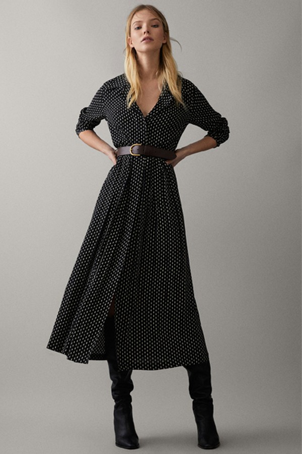 Print Dress With Tie Belt from Massimo Dutti