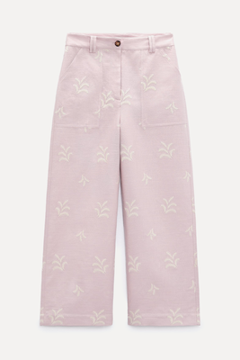 Embroidered Linen Blend Trousers  from Zara