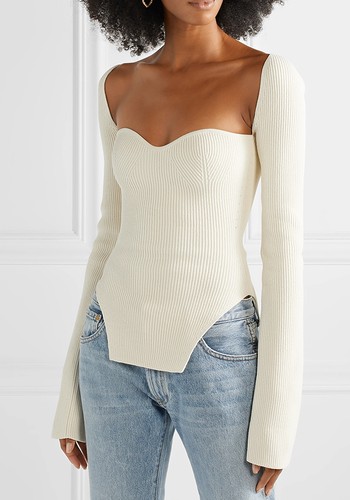 Cream Maddy Ribbed-Knit Sweater from Khaite