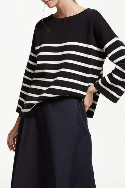 Milano Cotton Boat Neck Jumper, Black