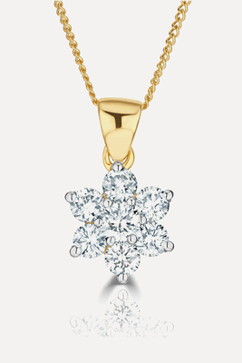 18K Gold Diamond Cluster Pendant Necklace 0.25ct H/Si