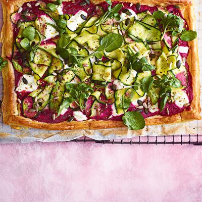Courgette & Goat’s Cheese Tart with Beetroot Pesto