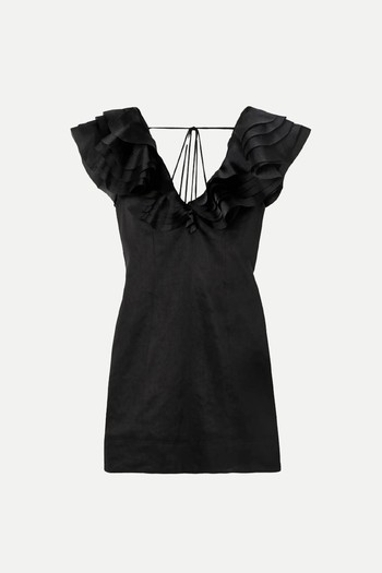 Charmed Ruffled Satin-Trimmed Linen-Blend Mini Dress from AJE