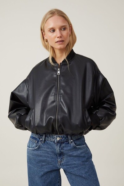 Aries Faux Leather Bomber Jacket