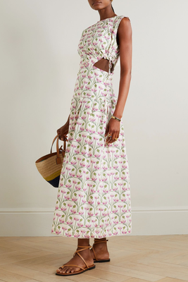 Otoño Trebol Cutout Floral-Print Cotton Midi Dress from Agua By Agua Bendita + NET SUSTAIN