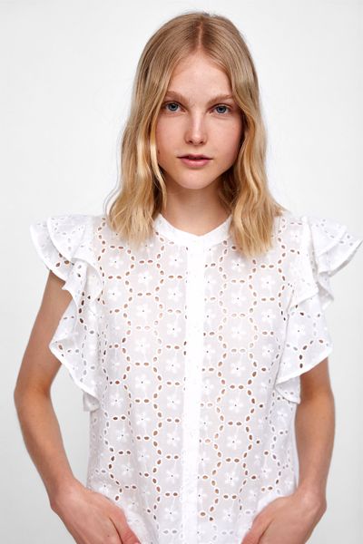 Blouse With Cutwork Embroidery And Ruffled Sleeves from Zara