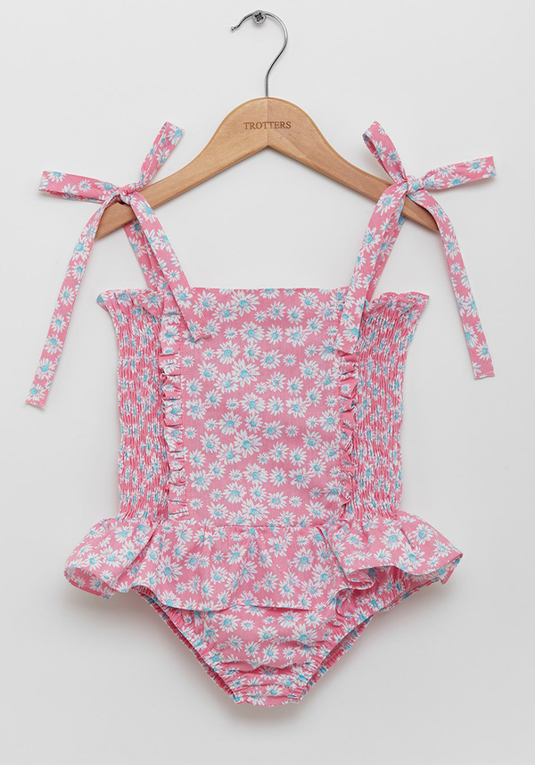Pink Daisy Ruched Swimsuit from Trotters Swim