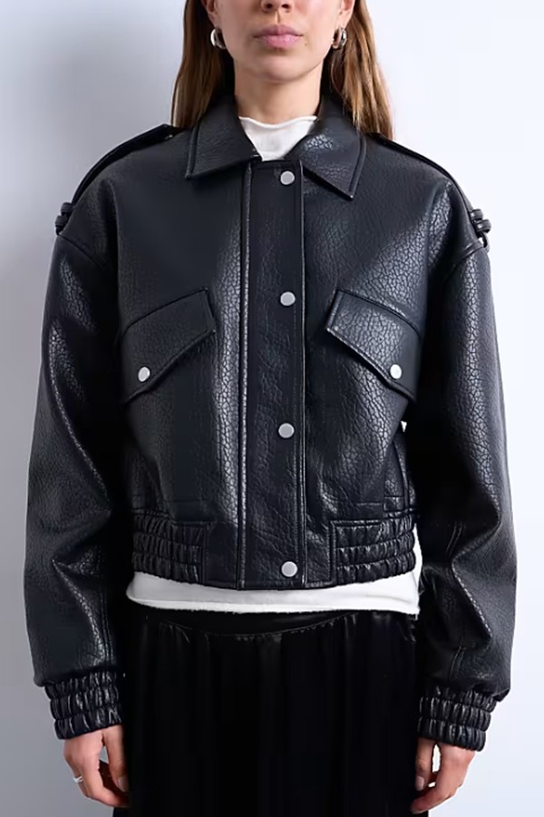 Faux Bubble Leather 80s Bomber Jacket 