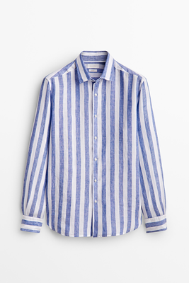 Slim-Fit Wide-Striped Linen Shirt from Massimo Dutti