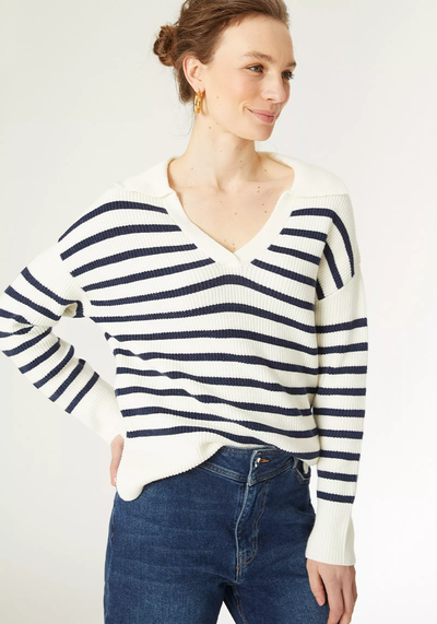 Stripe V Neck Collar Jumper from Principles