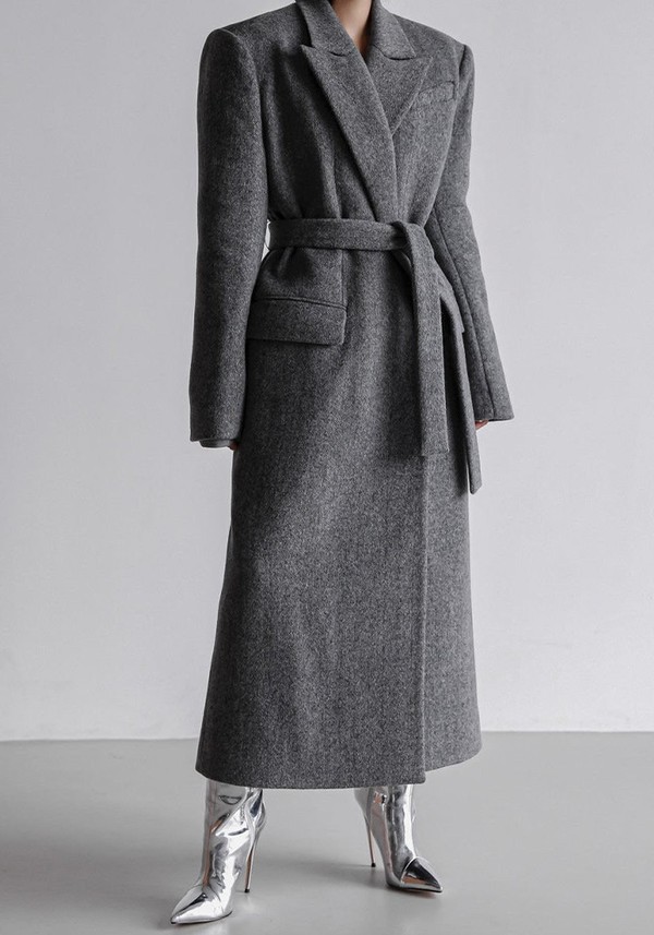 Herringbone Tailored Belted Maxi Coat from Marcéla London