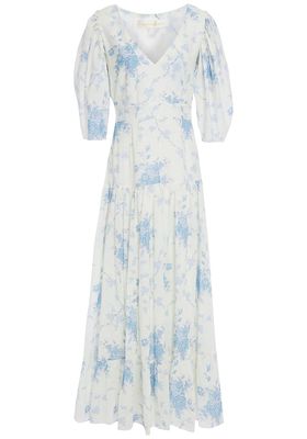 Lenny Fluted Floral-Print Cotton Voile Maxi Dress