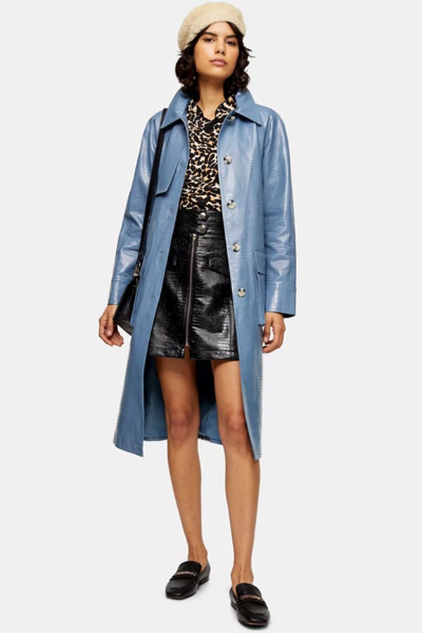 Blue Faux Croc Vinyl Trench Coat from Topshop