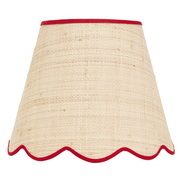 Raffia Scallop Lampshade With Red Trim 10”