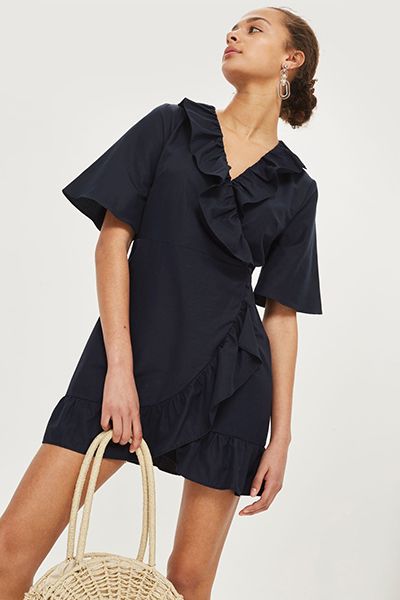 Poplin Ruffle Mini Wrap Dress from Topshop