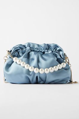 Satin Crossbody Bag With Faux Pearl Handle