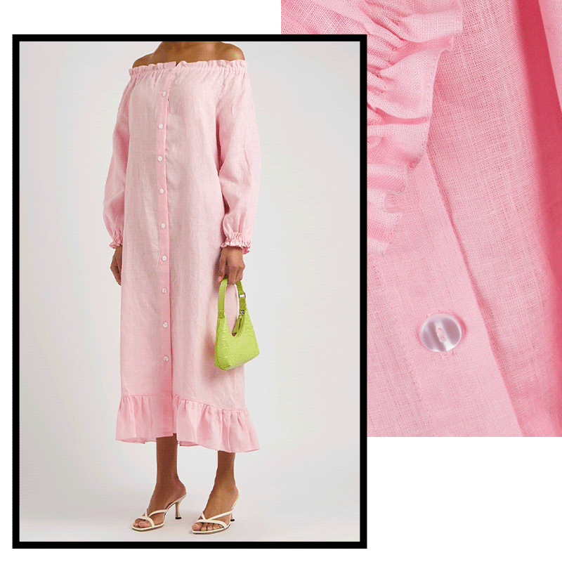 Sleeper Pink Off-The-Shoulder Linen Midi Dress, £210