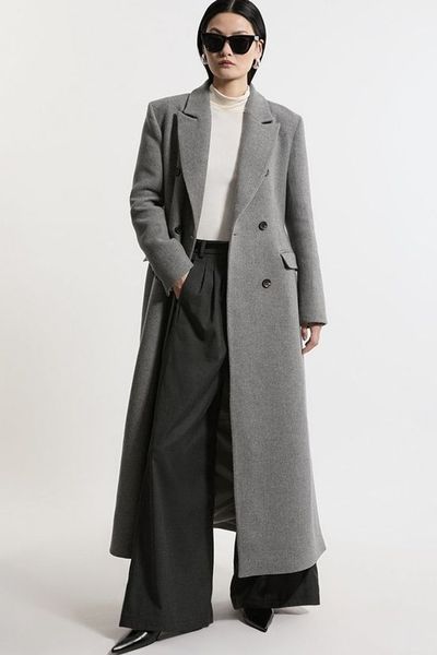 Italian Wool Mix Maxi Double Breasted Tailored Coat