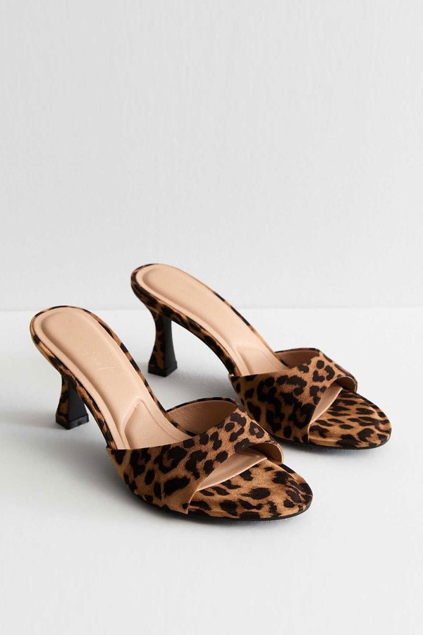 Stone Leopard Print Heeled Mules from New Look