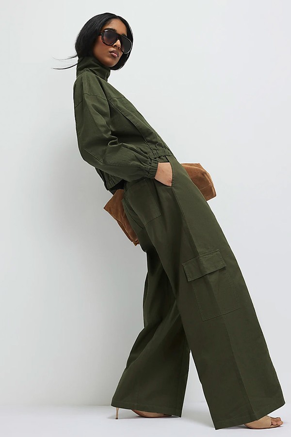 Linen Blend Cargo Trousers from River Island