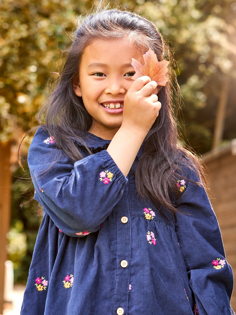 Floral Embroidered Collar Cord Dress