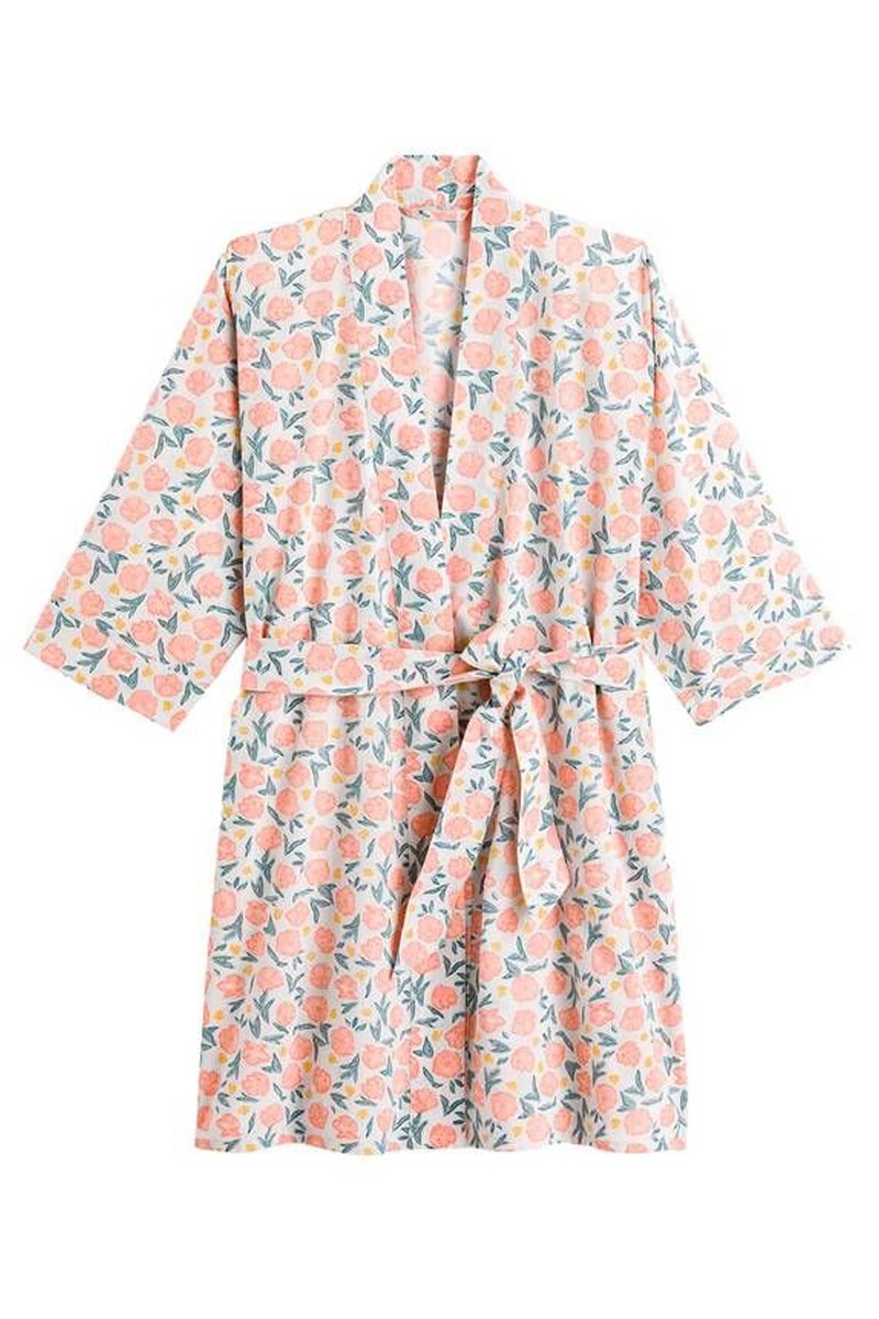 Ilhavo Floral Cotton Muslin Kimono Robe with Collar & Tie from La Redoute 