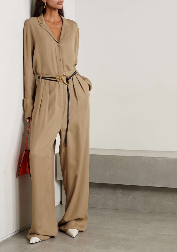 Lauren Pleated Wide Leg Twill Trousers from Tibi