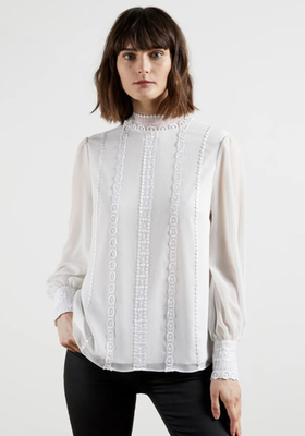 Vessar Lace Trimmed Top With Stand Collar