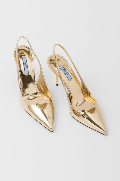 Metallic Leather Slingback Pumps from Prada