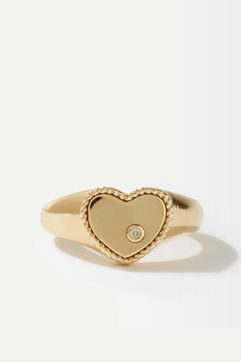 Mini Diamond & 9kt Gold Signet Ring Mini Diamond & 9kt Gold Signet Ring from Yvonne Léon