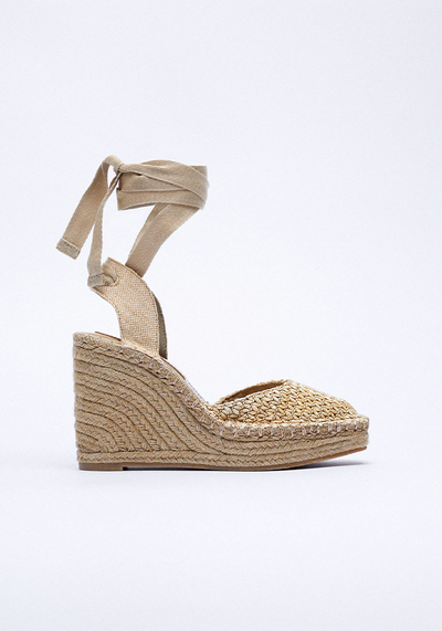 Raffia Lace-Up Wedges 